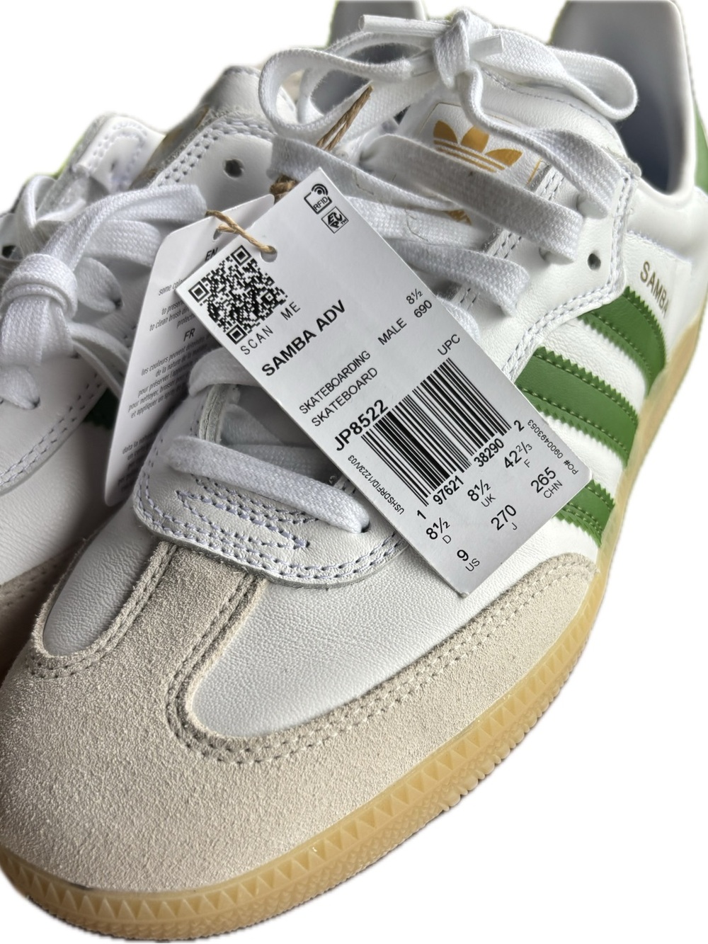 adidas Samba OG Sneakers in White & Green MENS 9US NWT
